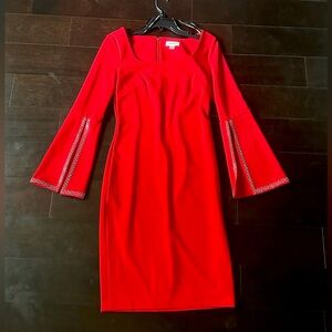 Calvin Klein red dress with flared sleeves
